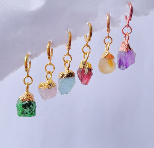 Raw Amethyst Earrings, Huggie Hoop Earrings Gold, feb Birthstone Earrings, - Picture 2 of 6