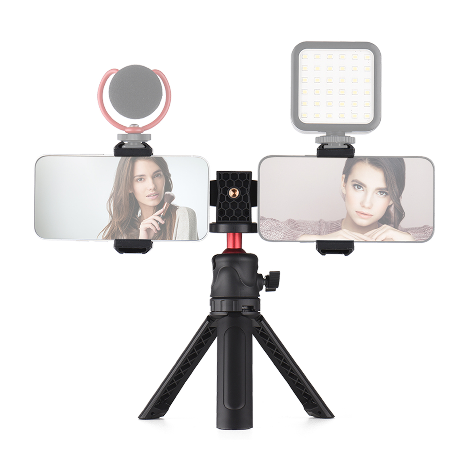 Smartphone Video Kit W/ 2 Phone Holders 4 Cold Shoe Mount 1 Desktop Tripod C3L2-image