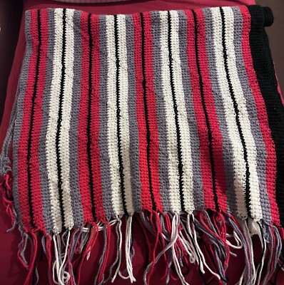 Ohio State Buckeye OSU Colors Handmade Crochet 84'' Adult Scarf/Wrap