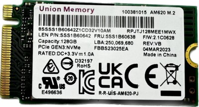 Union Memory AM620 128GB M.2 NVMe SSD PCIe 3.0 x4 2242 PC Laptop Festplatte