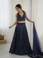 New Presenting Net Blue Lehenga Choli With Dupatta For Functional Wear
