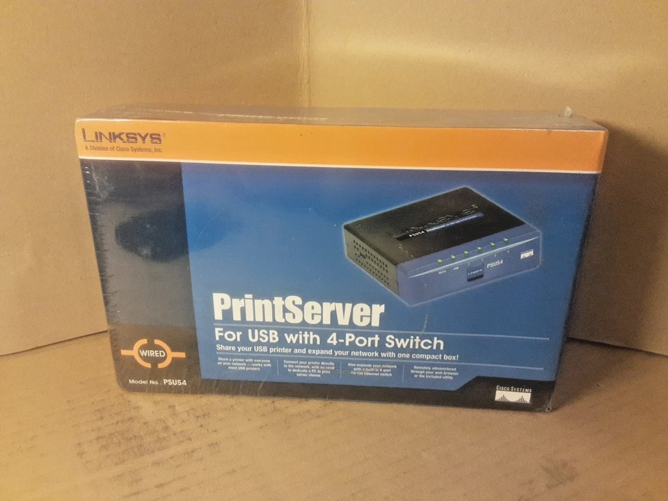 Brand New Cisco Linksys PSUS4 USB Print Server with 4-Port Switch( 745883557790) - Image 2 of 4