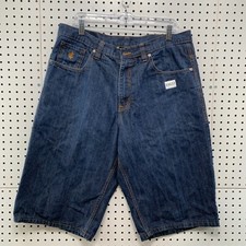 Vintage Y2K Rocawear Denimi Blue Shorts Mens FITS Size 36X13 Green logo Hip Hop