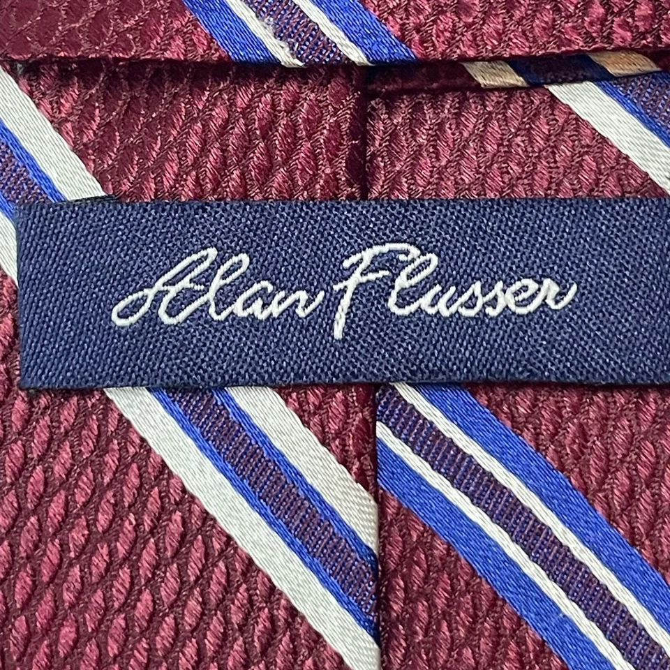 Gravata masculina listrada azul marrom branca Alan Riverer - Imagem 2 de 4