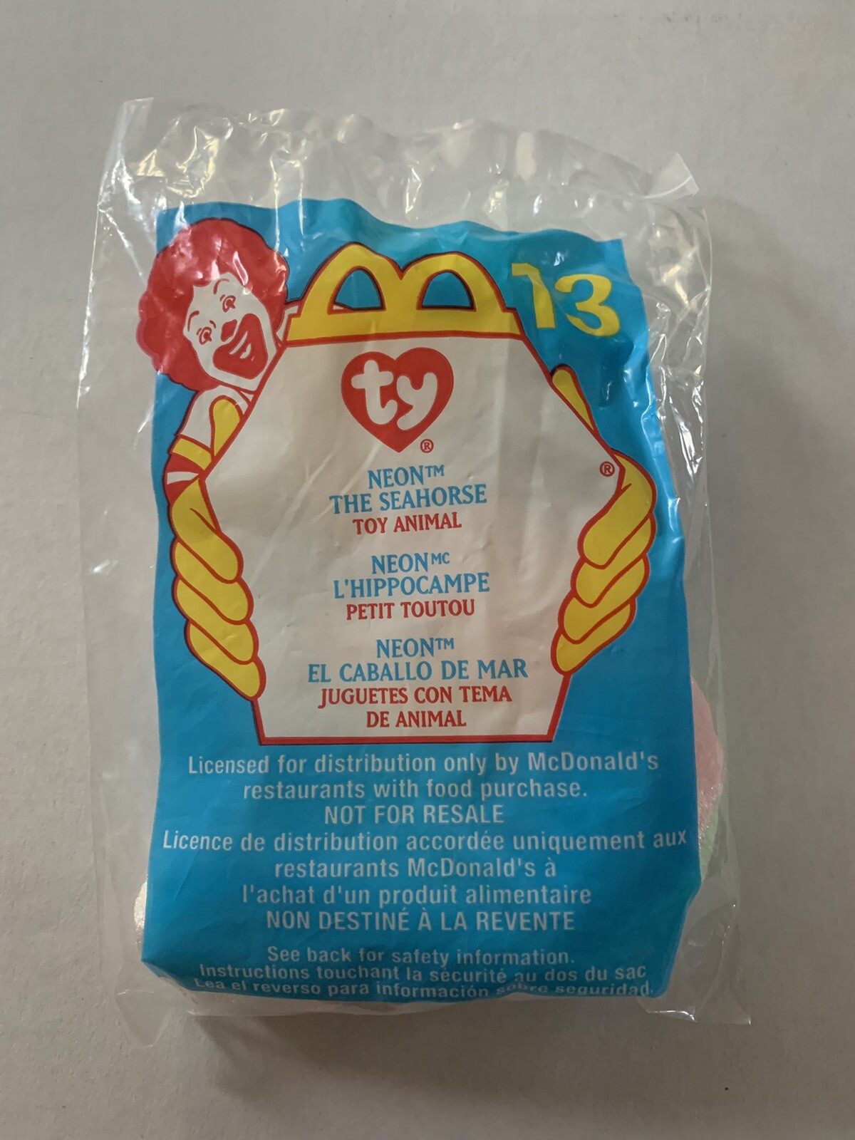 TY MCDONALDS TEENIE BEANIE BABY #13 Neon The Seahorse New In Package