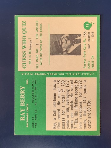 1966 Philadelphia Fußballkarten vervollständigen Ihr Set Sie wählen #1 - 104 - Bild 31 von 205