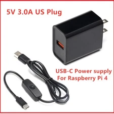 Raspberry Pi 4 Power Supply Adapter ON/OFF Switch USB-C 5V 3.0A US Plug