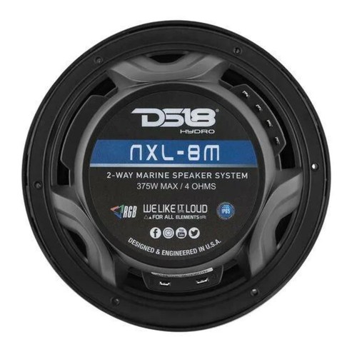 8" 125 Watt RMS 4-Ohm 2-Way Black RGB Marine Speakers Pair NXL-8M-BK DS18 - Picture 4 of 5