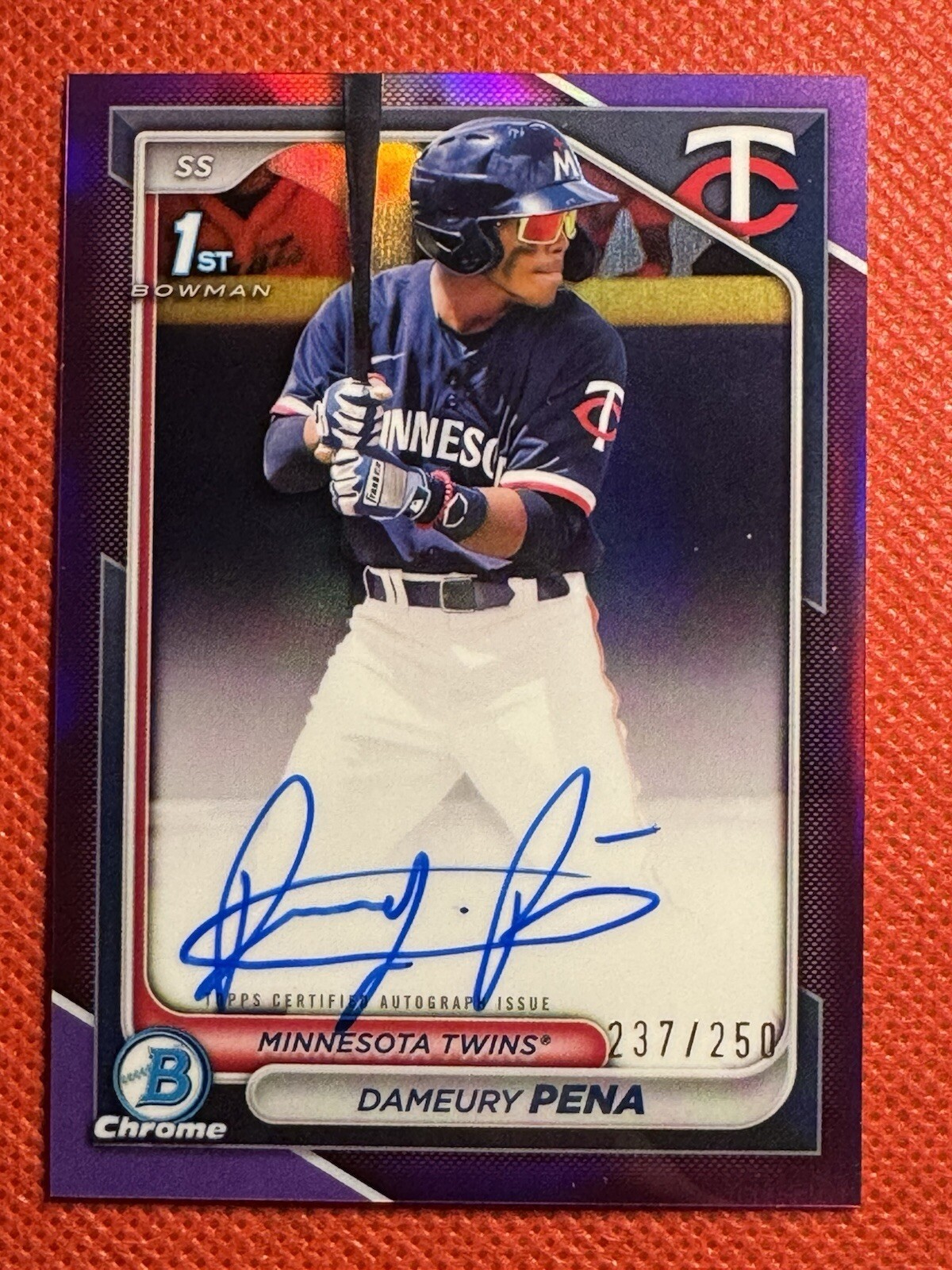 Dameury Pena 2024 Bowman Chrome #CPA-DPE Prospect Purple Refractor Auto #/250