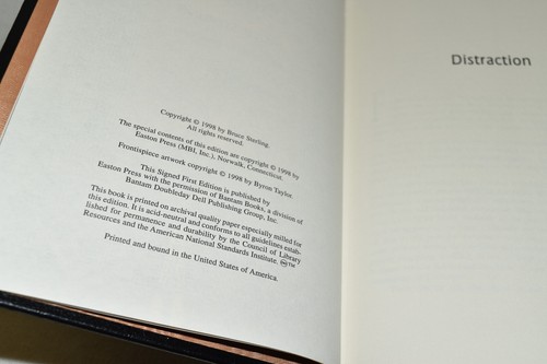 SIGNED Easton Press DISTRACTION Bruce Sterling 1ST EDTN 1994 LEATHER FINE/RARE - Imagen 12 de 15
