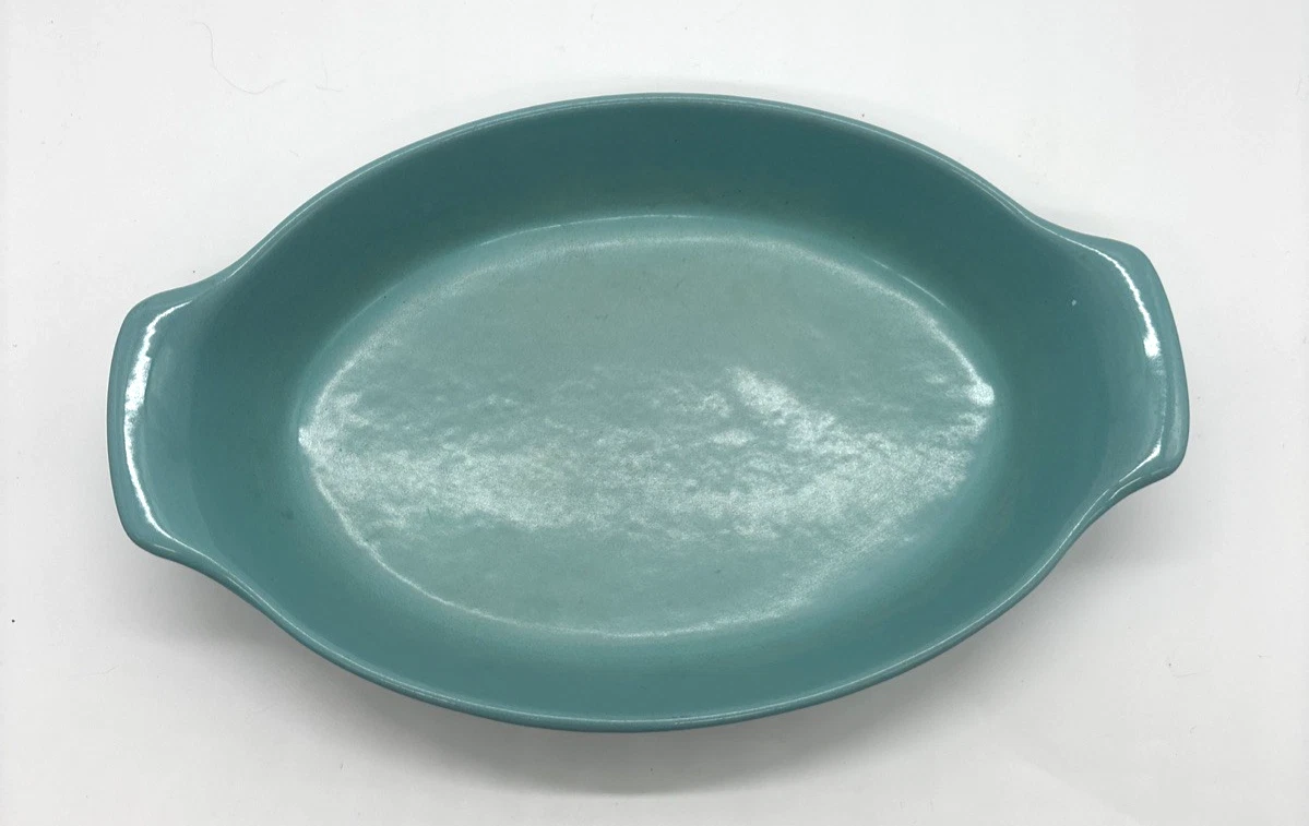 Prizer-Ware OAG 2 Cookware Cast Iron Enamel Turquoise Teal Vintage Dish EUC