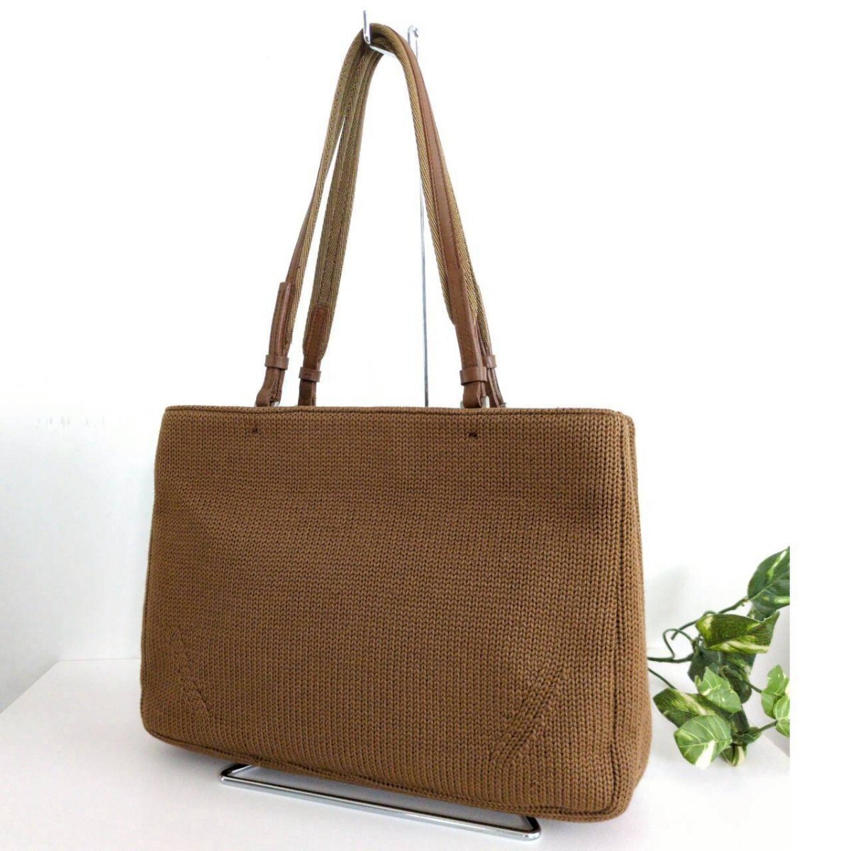 Prada Wool Knit Leather Tote Bag Vintage Excellent Condition Authentic thumbnail 5