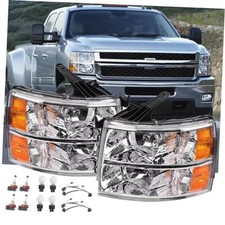 Pair Headlights Assembly W/Bulbs and Harness Set For 2007-2013 Chevy Silverado
