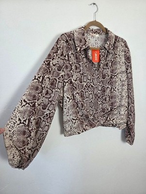 NEW Intempo Brown Snakeskin Blouse Crop Slinky Chic Boho Office Formal Large