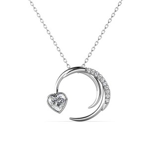 Authentic Heart Cut Moissanite Crescent Moon Pendant Necklace 14K Gold Plated Romanticgift