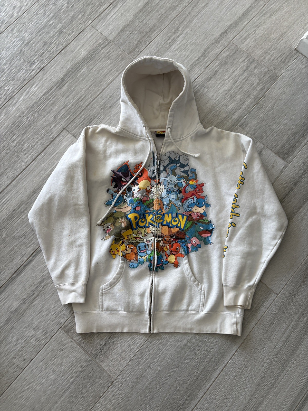 Pokemon Vintage 2008 OG Characters Zip Up Hoodie Size XL White Sweater Rare