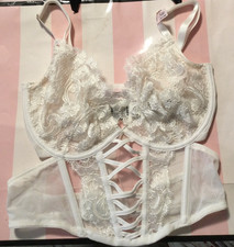Victoria's Secret Dream Angels Boho Floral Embroidery Demi Corset Top S-DD White