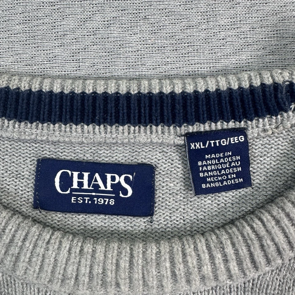 Suéter De Colección CHAPS Ralph Lauren Para Hombres 2XL Gris Bandera de Estados Unidos Cuello Redondo Y2K Foto 3 de 4