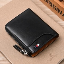 Men's RFID Blocking Leather Wallet Black Zip Around Bifold Card Holder Brown