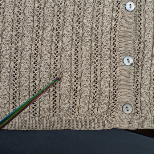 Vtg Ann Taylor Pure Silk Cardigan Size L Beige Cable-Knit Lightweight Neutral - Picture 5 of 6