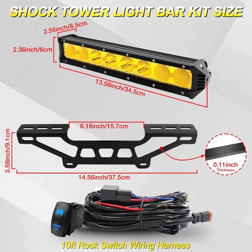 Shock Tower 13.5" LED Light Bar&Mount Bracket Kit For Can-Am Maverick X3 2017-25 - Foto 3 di 7