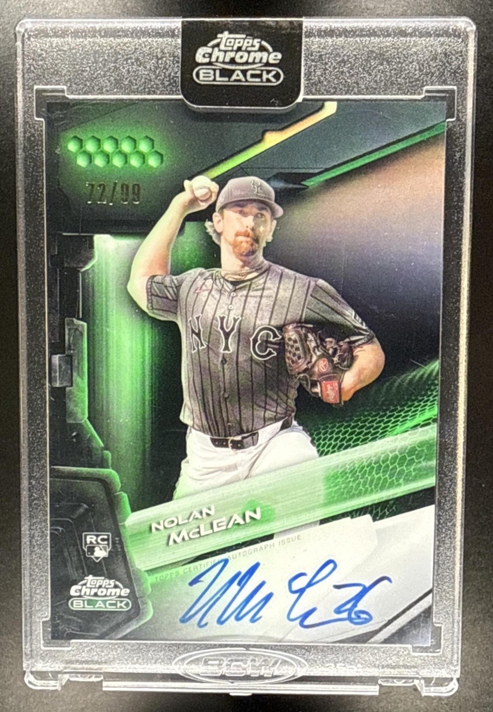 Nolan McLean #CBA-NM Baseball Cards 2026 Topps Chrome Black Autograph trading card — raw and PSA graded price guide