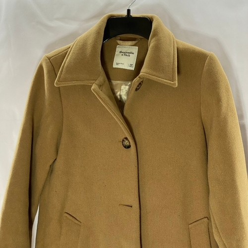 ABERCROMBIE & FITCH Women's Tan Five-Button Lined Overcoat SZ XS - Imagen 3 de 15