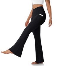 Women's Flare Leggings with Pockets-Crossover High Waisted Bootcut Yoga Pants...