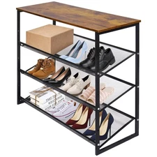 4-Tiers Shoe Storage Freestanding Organizer Modern 25.2 in Tilting Adjustable...