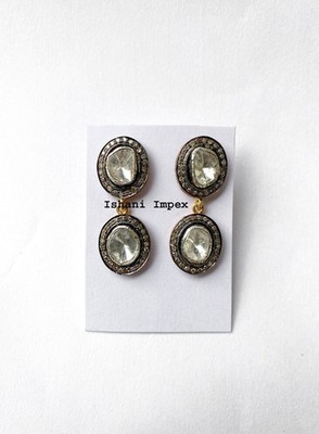 Natural Rosecut Diamond , Uncut Polki & 925 Silver Stud Earrings Jewelry