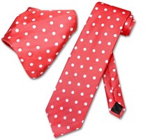 Vesuvio Napoli RED with WHITE Polka Dots NeckTie Handkerchief Matching Tie Set