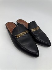 Vionic Starling Mule Black Leather Slip-On Arch Support Women Chain Detail 7.5