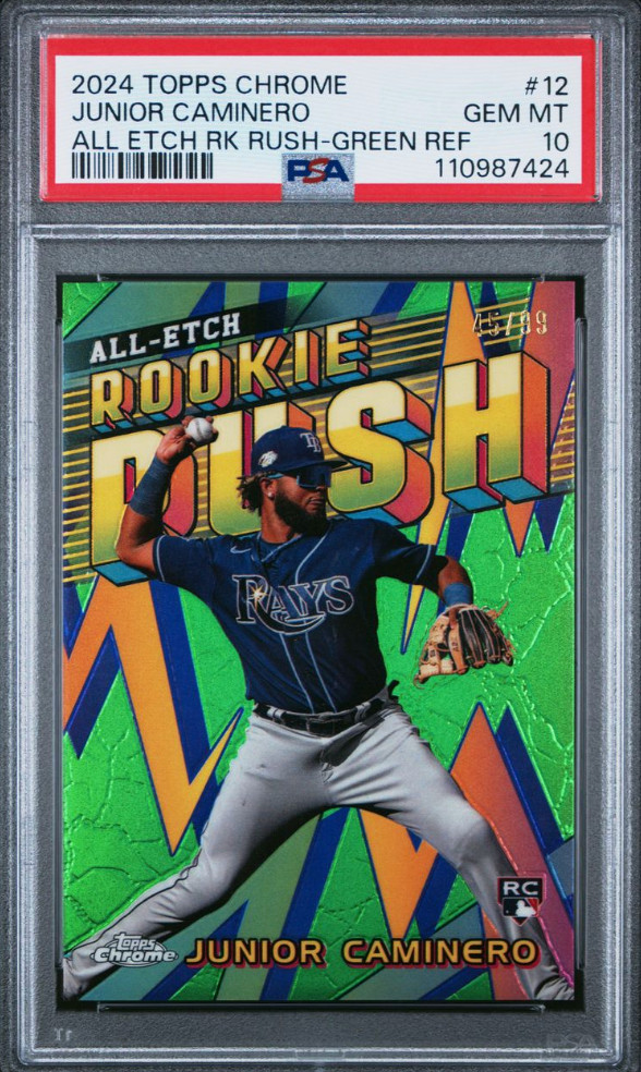 2024 Topps Chrome Junior Caminero All-Etch Rookie Rush Green /99 #CERR-12 PSA 10