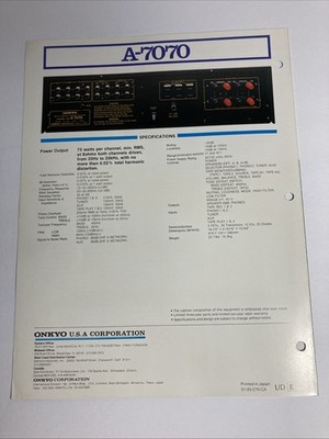 Onkyo A-7070 Vintage Servo Operation Stereo Amplifier Brochure | eBay