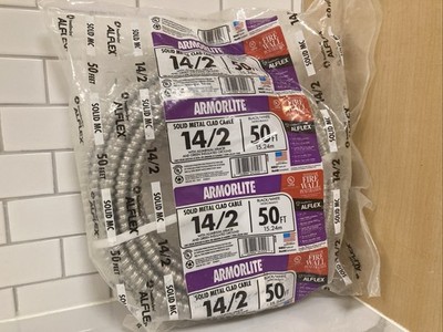Armorlite Cable 14/2 w/ground. Solid CU MC Metal Clad Electric Cable 50 Ft.