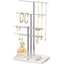 Silver Jewelry Organizer: 14.5" Sturdy Stand for 80 Pcs Jewelry