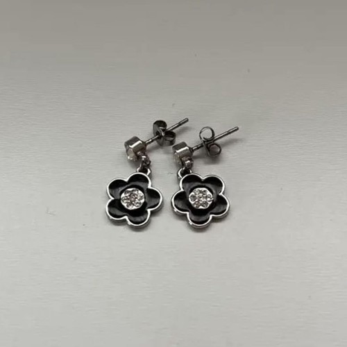Mary Quant Earrings Black Silver Flower Both Ears Daisy