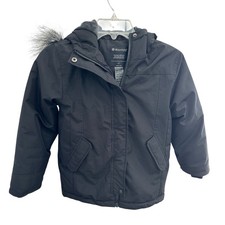 Wantdo Black Hooded Winter Parka Jacket Faux Fur Trim Kids Size 6-7