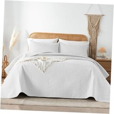 Queen Quilt Bedding Set,Ultrasonic Quilt Set Reversible Full/Queen White