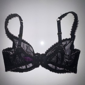 Agent Provocateur Black Sheer Mesh Underwire Bra Pink Lace Trim Bow 36D Vintage