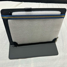 Universal 10in Folding Folio Tablet Case - Black Faux Leather, Integrated Stand
