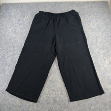 Jessica Simpson Cotton Gauze Pants Sz L BlackWide Leg Crop Pockets Resort Beach