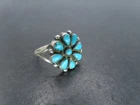 Vtg Sterling Silver & Turquoise Cluster Ring, Unsigned, Size 7.25, 2.9g