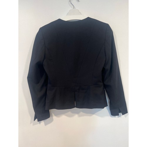 Minimalist Sleek Fitted Collarless Blazer 8 Black Business Casual Viscose - Picture 4 of 9
