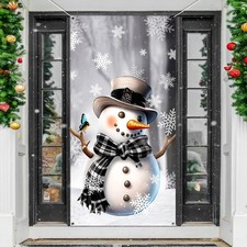 Christmas Door Banner Snowman Snowflake Front Door Decorations for Indoor