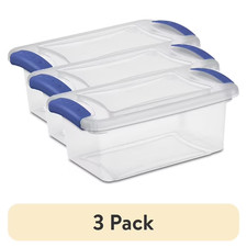 3 pack Sterilite 7 Quart Latch Box, Clear Plastic Storage Bin with Lid, Blue