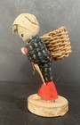 Vtg Miniature Japanese Woman Cloth Doll Carrying Basket  on Wood Base 3.75” — photo 2