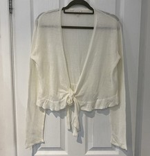 East 100 Linen Cream Bolero Tie Up Cardigan Size UK12