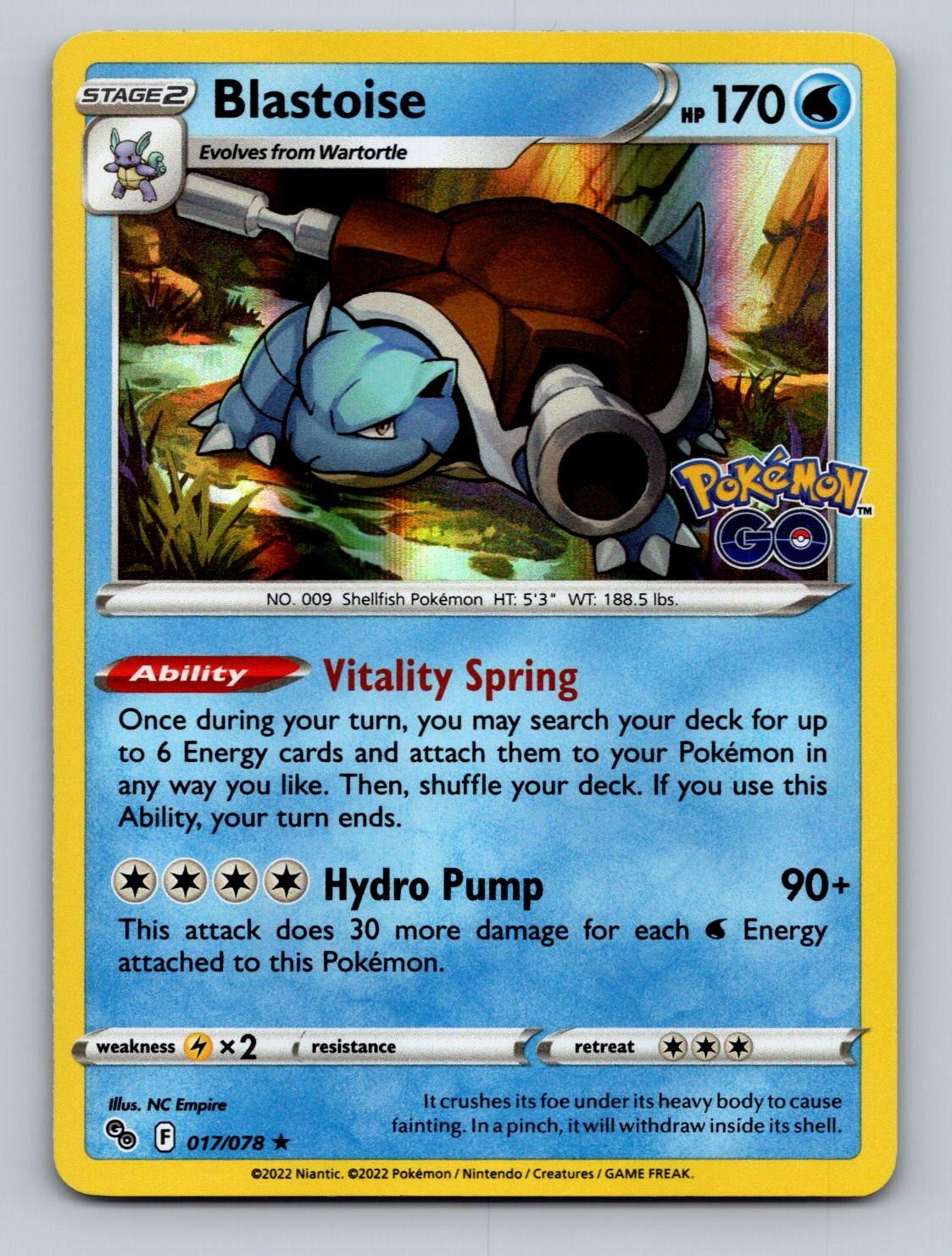 Blastoise 017/078 Holo Rare Pokemon GO Pokemon TCG Card NM