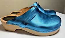 Hasbeens Swedish Husband Turquoise Metallic Clogs Size 38